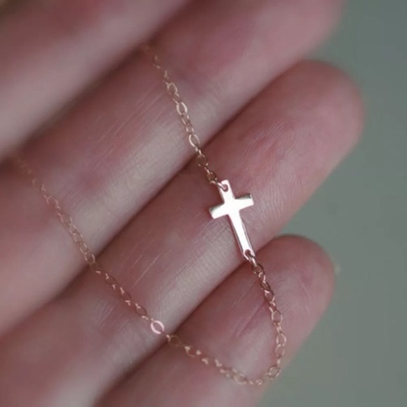 Gold Sideways Cross Necklace - Picture 2 of 2